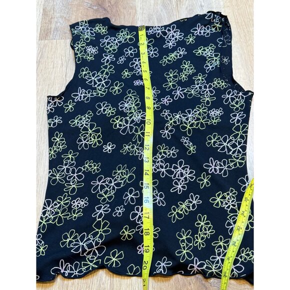 Y2K 90s Black Floral Sleeveless Top Small - Picture 5 of 5